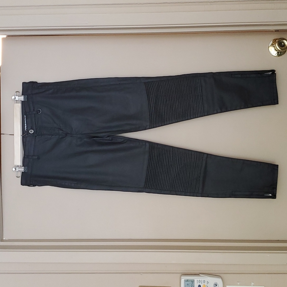 H&M &Denim Skinny Regular Waist Ankle, Black Faux Leather, 28